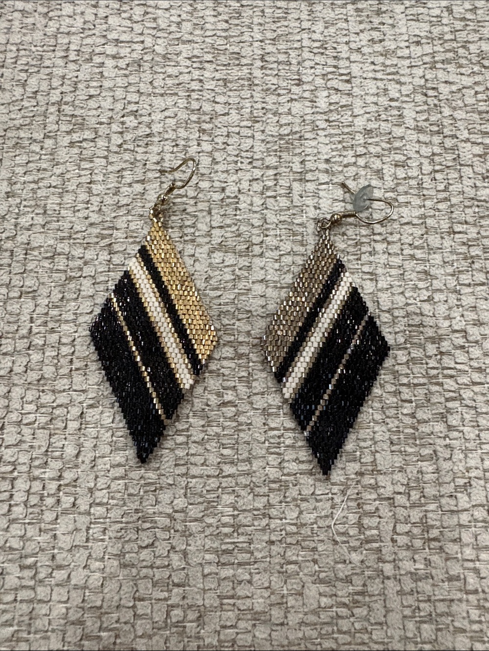 Beaded Diamond Drop Earrings - Black, Gold & Silver
